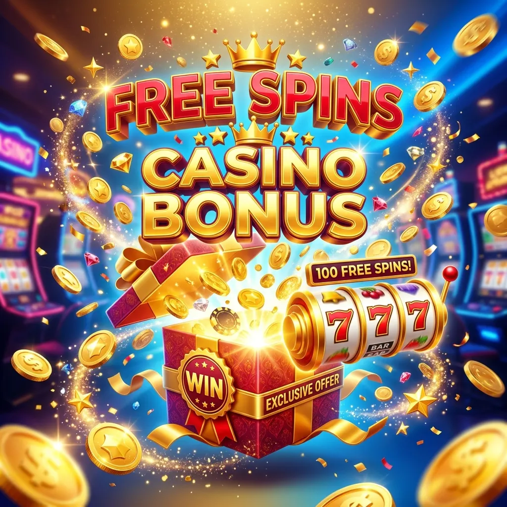 Graphique illustrant des free spins et un bonus de casino avec des pièces d'or